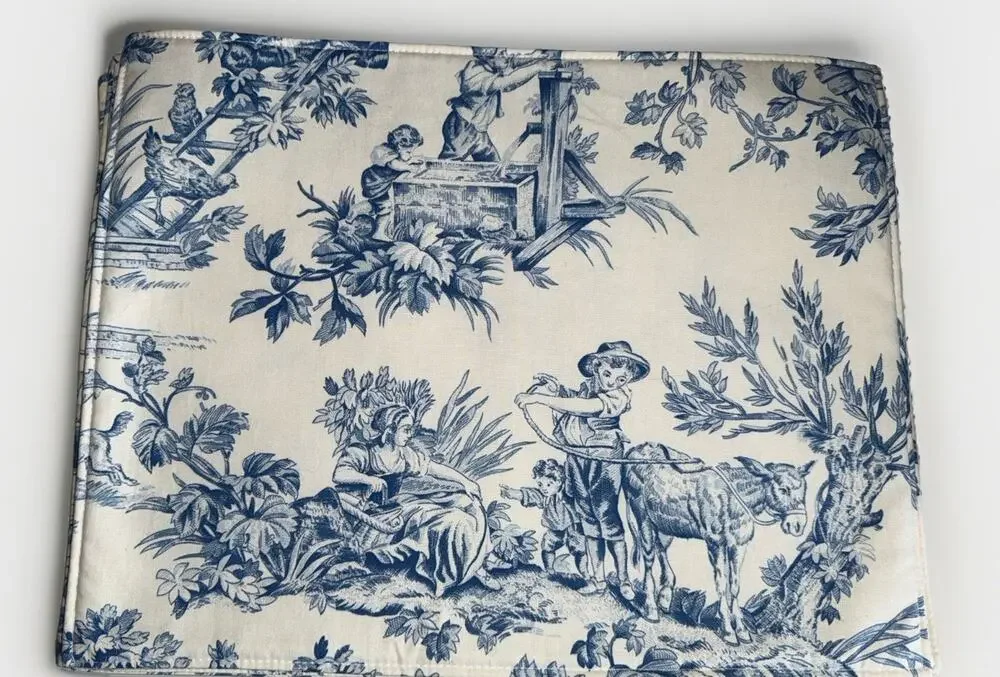 Covington French Country Toile Placemats Set Of 4 Reversible Blue 17”